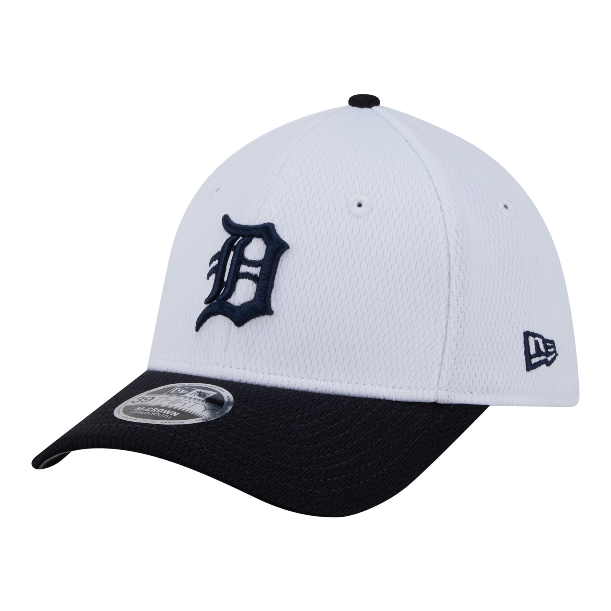 Youth New Era  White/Navy Detroit Tigers Baseball 39THIRTY M-Crown Flex Hat
