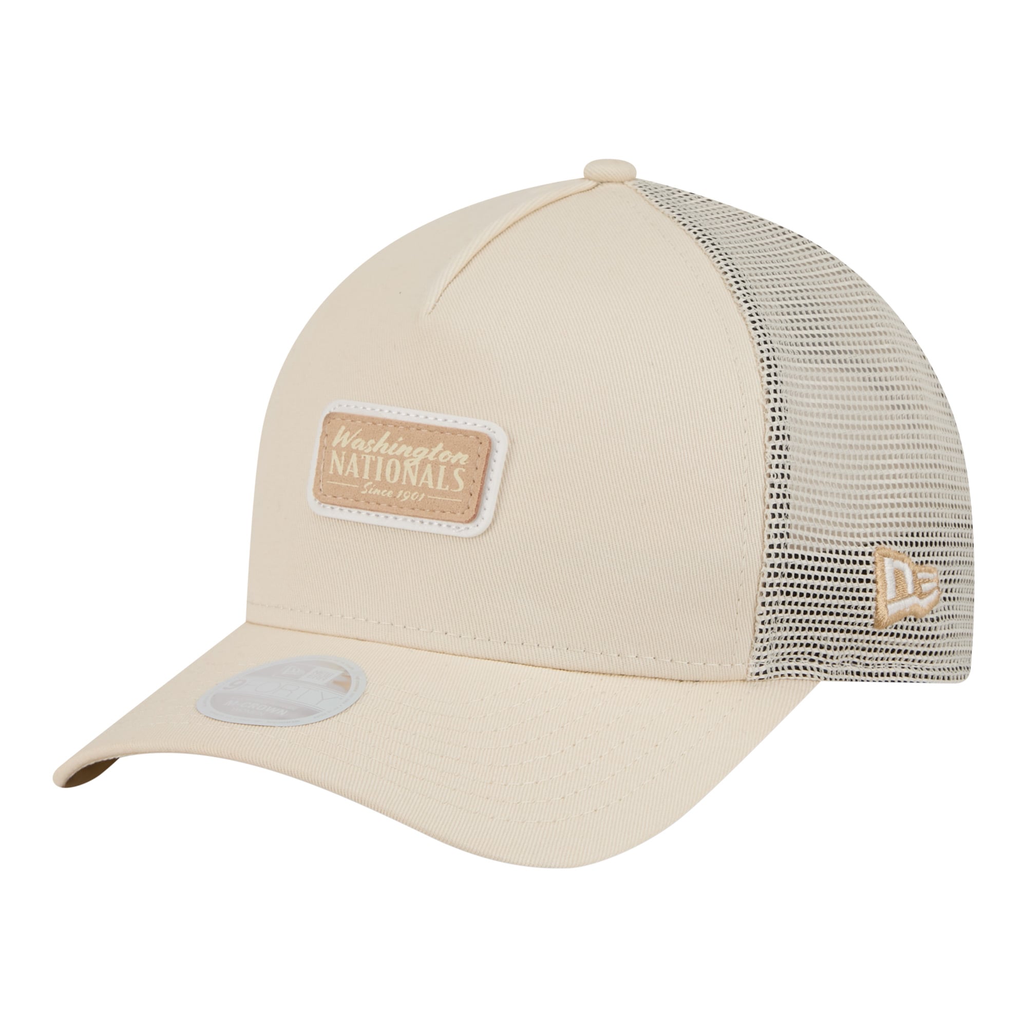 Women's New Era Light Beige Washington Nationals Tonal Patch 9FORTY M-Crown A-Frame Trucker Adjustable Hat