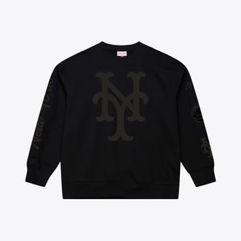 Men's Mitchell & Ness  Black New York Mets Phantom Fleece Crewneck Sweatshirt
