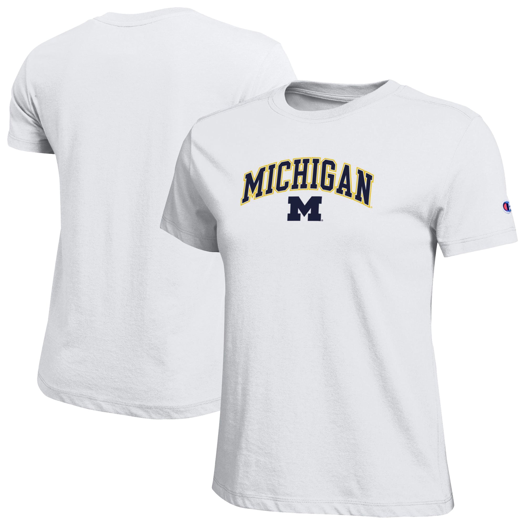 Women's Champion White Michigan Wolverines Arched Over Logo T-Shirt