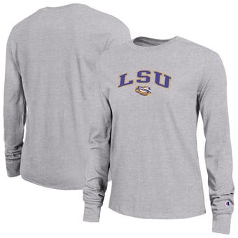 Women's Champion Gray LSU Tigers Arch Over Logo Long Sleeve T-Shirt