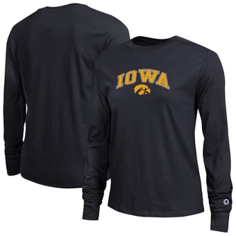 Women's Champion Black Iowa Hawkeyes Arch Over Logo Long Sleeve T-Shirt