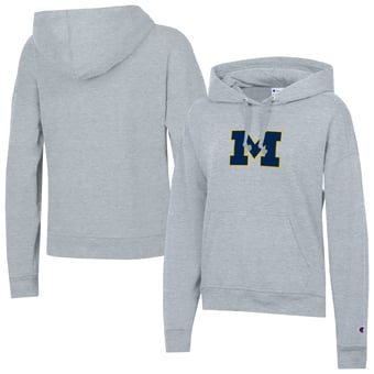 Women's Champion Gray Michigan Wolverines Powerblend Fleece Pullover Hoodie