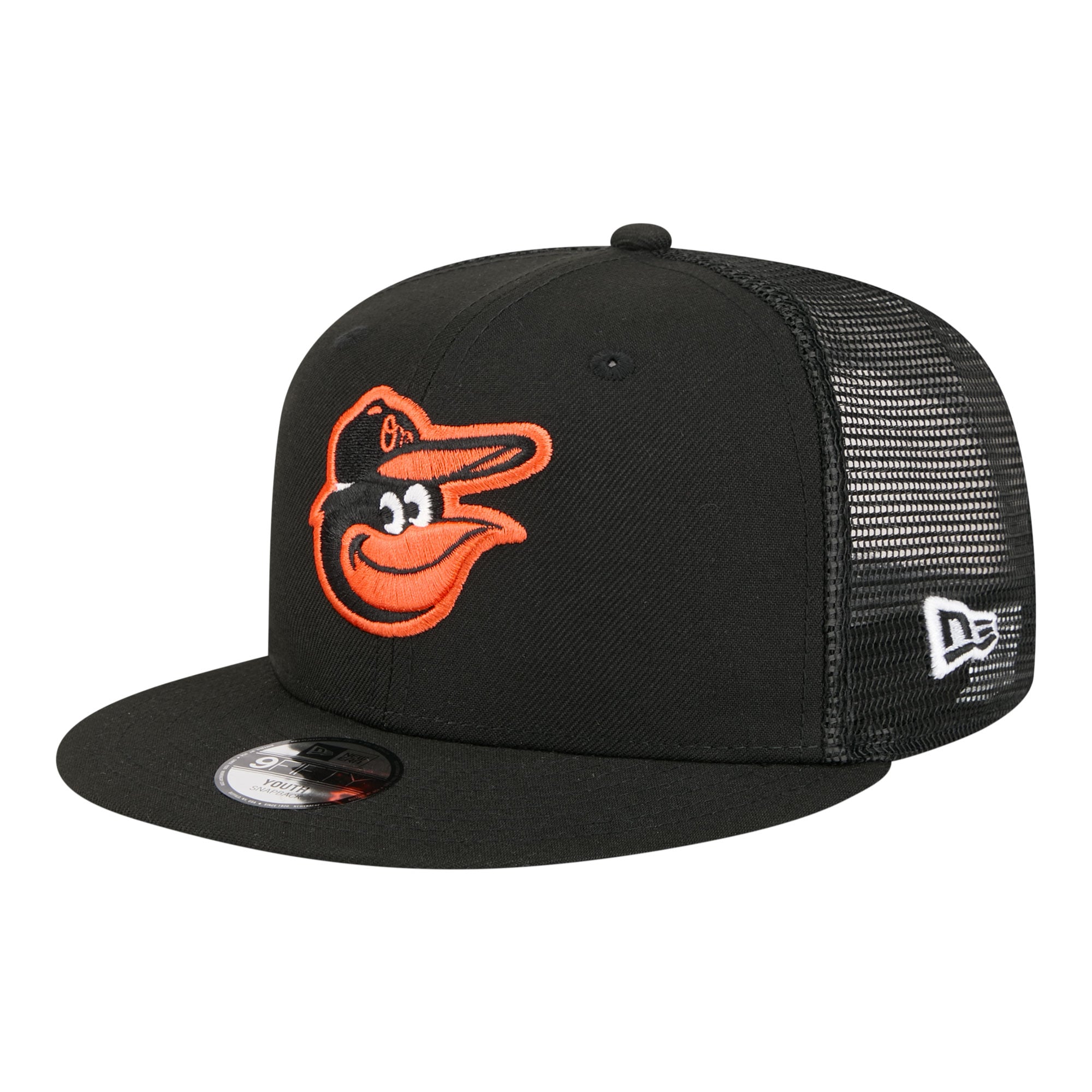 Youth New Era  Black Baltimore Orioles 9FIFTY Trucker Snapback Hat