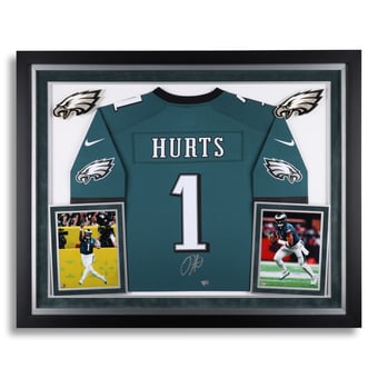 Jalen Hurts Philadelphia Eagles Autographed Deluxe Framed Midnight Green Super Bowl LIX Nike Game Jersey
