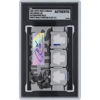 Derrek Lee Chicago Cubs Autographed 2006 Topps Triple Threads Triple Dual-Color Pinstripe Relic White Whale Printing Plate #53 #1/1 SGC Authenticated Card