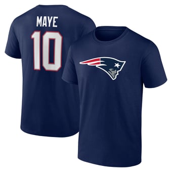 Men's Drake Maye Navy New England Patriots Icon Name & Number T-Shirt
