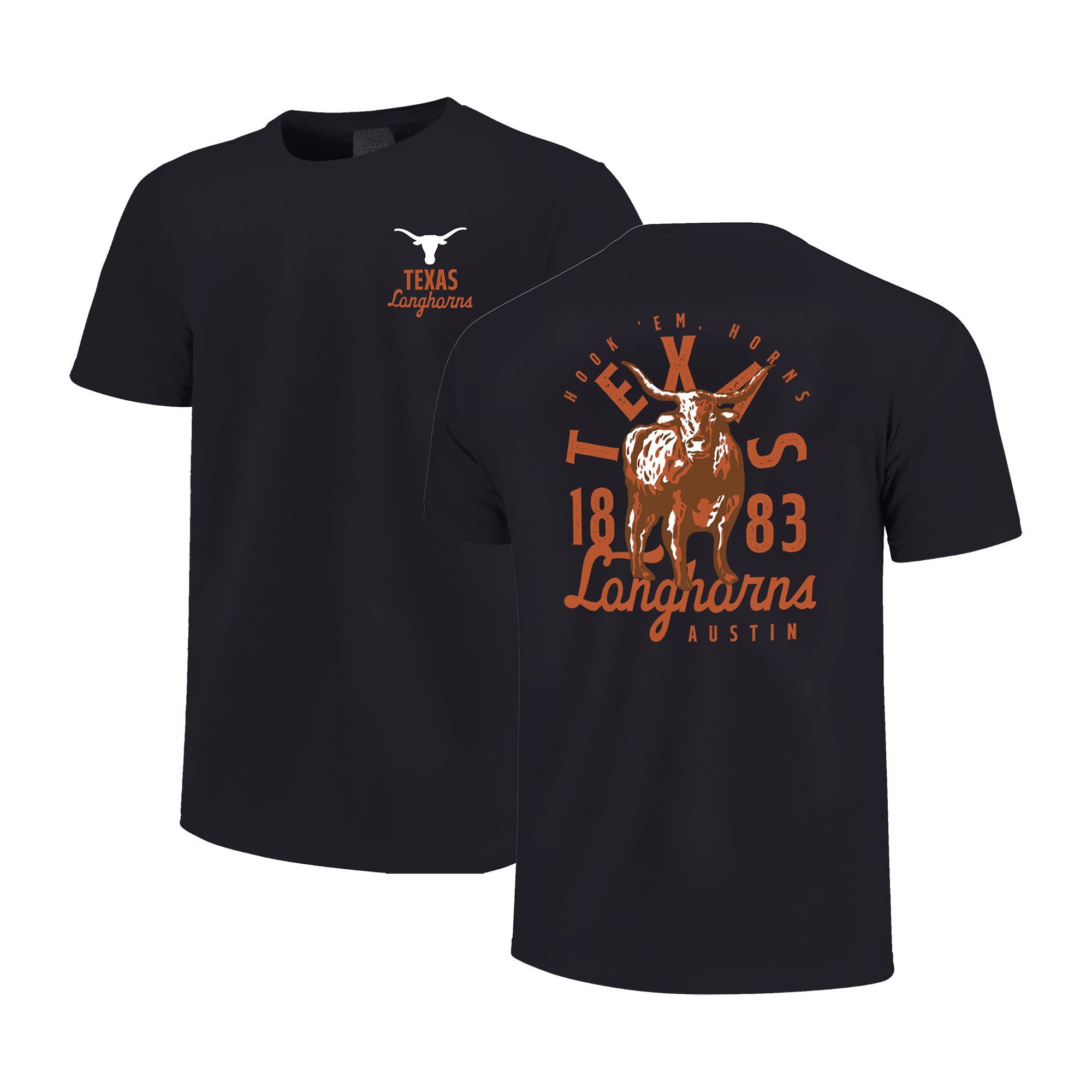 Youth Black Texas Longhorns Comfort Colors Mascot Overlay T-Shirt