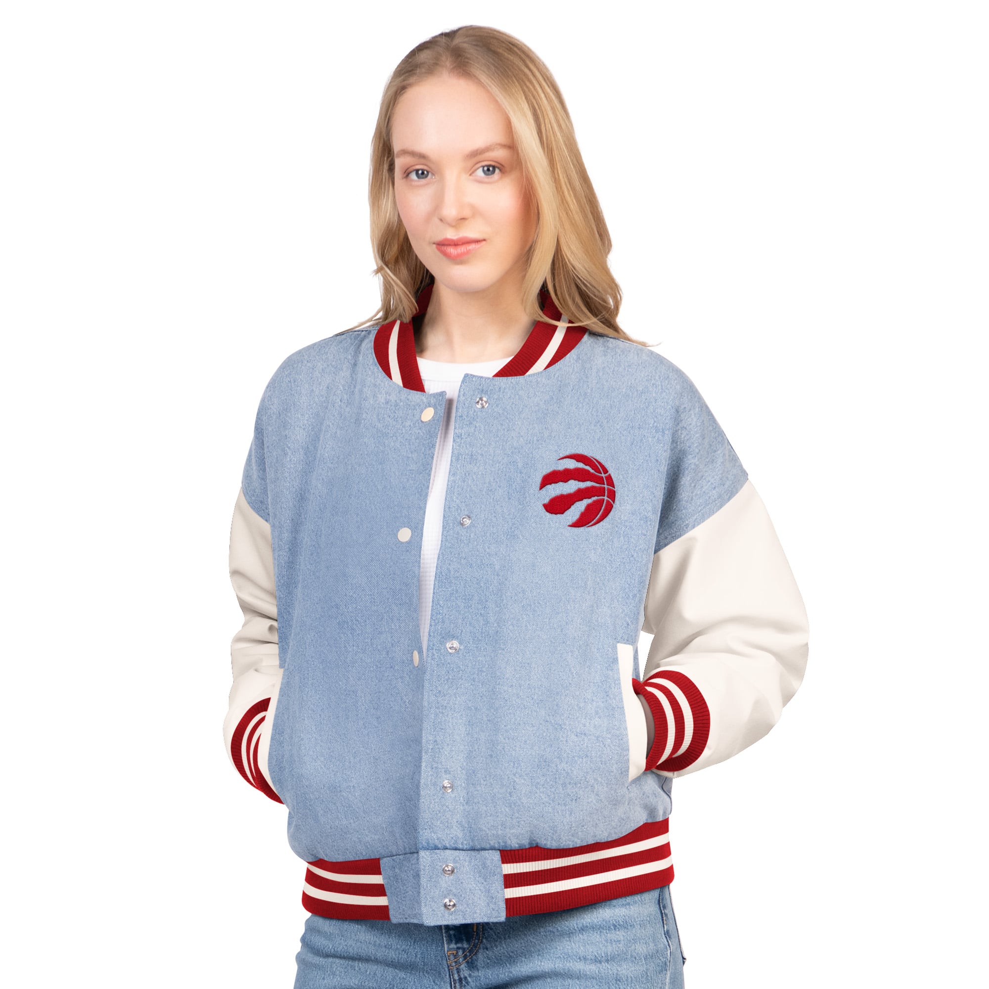 Women's G-III 4Her by Carl Banks Denim Toronto Raptors Home Field Full-Snap Varsity Jacket