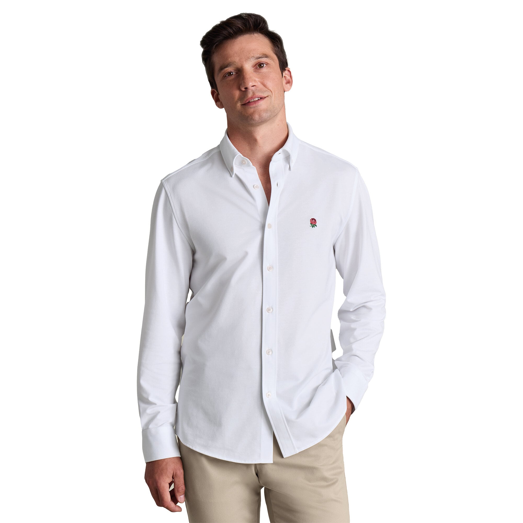 Camicia con bottoni elasticizzata in quattro direzioni Charles Tyrwhitt England Rugby - Bianca