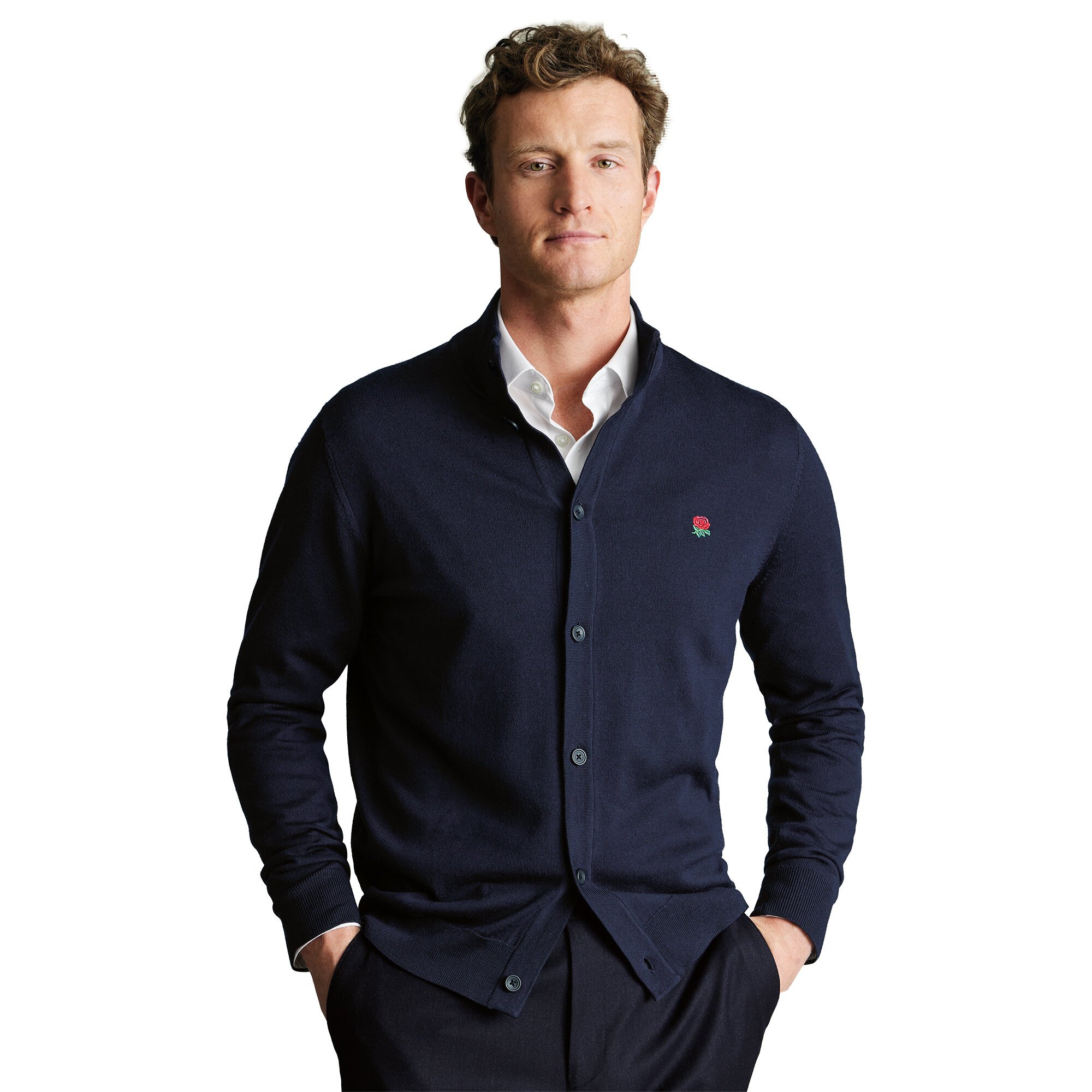 Cardigan con collo a imbuto England Rugby Charles Tyrwhitt - Blu navy