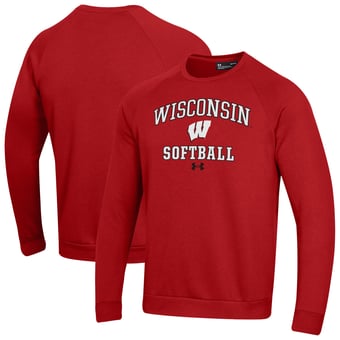 Men's Under Armour  Red Wisconsin Badgers Softball Rival Fleece Pullover Sweatshirt