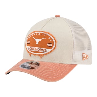 Men's New Era  Stone/Texas Orange Texas Longhorns Frayed Patch 9FORTY M-Crown A-Frame Trucker Adjustable Hat
