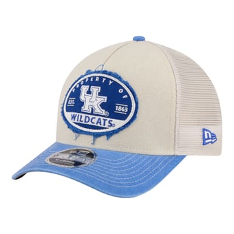 Men's New Era  Stone/Royal Kentucky Wildcats Frayed Patch 9FORTY M-Crown A-Frame Trucker Adjustable Hat