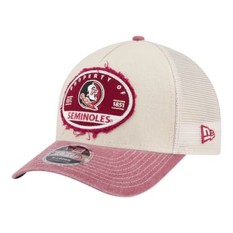Men's New Era  Stone/Garnet Florida State Seminoles Frayed Patch 9FORTY M-Crown A-Frame Trucker Adjustable Hat