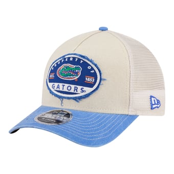 Men's New Era  Stone/Royal Florida Gators Frayed Patch 9FORTY M-Crown A-Frame Trucker Adjustable Hat