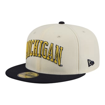 Men's New Era  Cream/Navy Michigan Wolverines Two-Tone Script 59FIFTY Fitted Hat