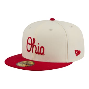 Men's New Era  Cream/Scarlet Ohio State Buckeyes Two-Tone Script 59FIFTY Fitted Hat