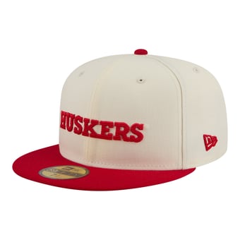 Men's New Era  Cream/Scarlet Nebraska Huskers Two-Tone Script 59FIFTY Fitted Hat