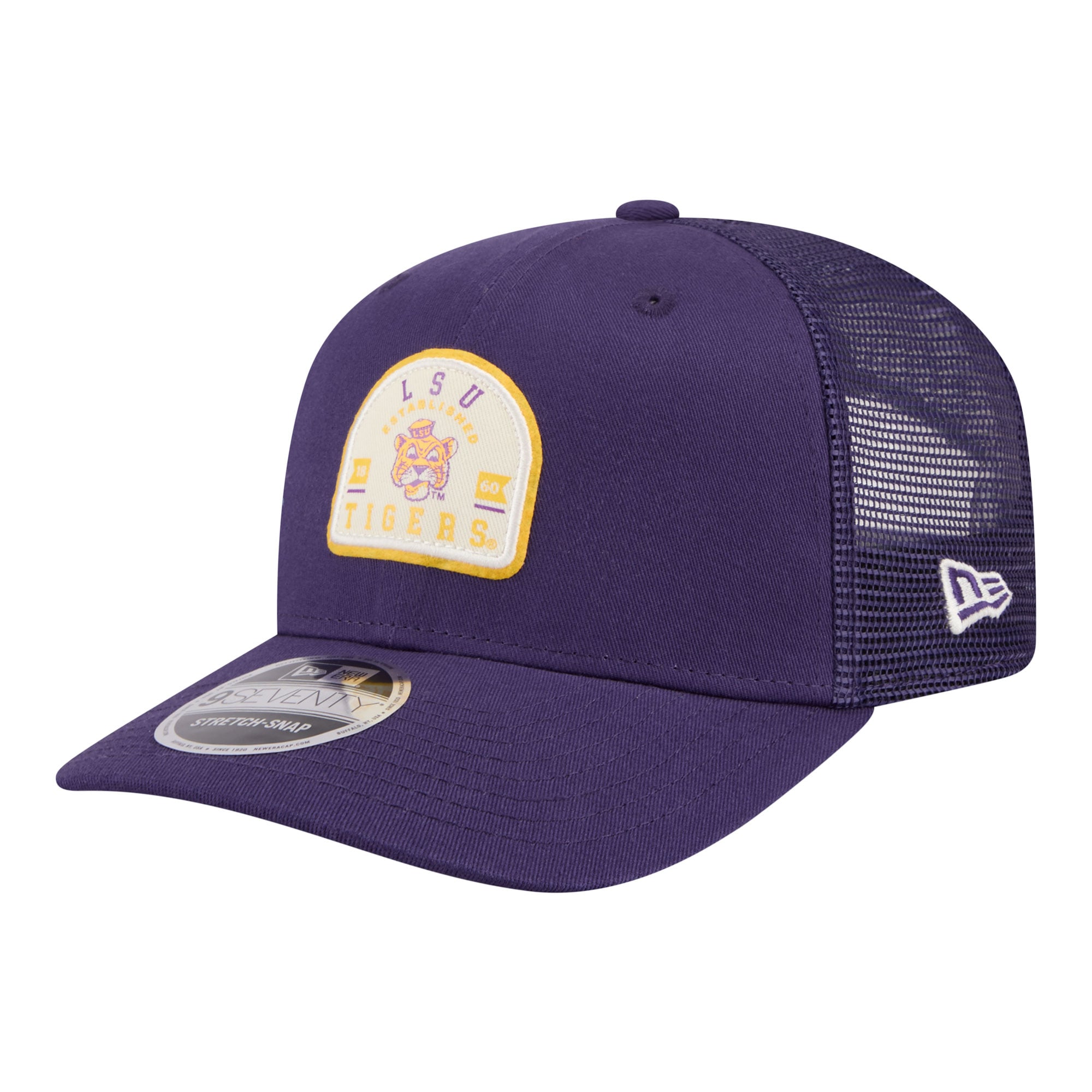 Men's New Era Purple LSU Tigers Patched 9SEVENTY Trucker Adjustable Hat