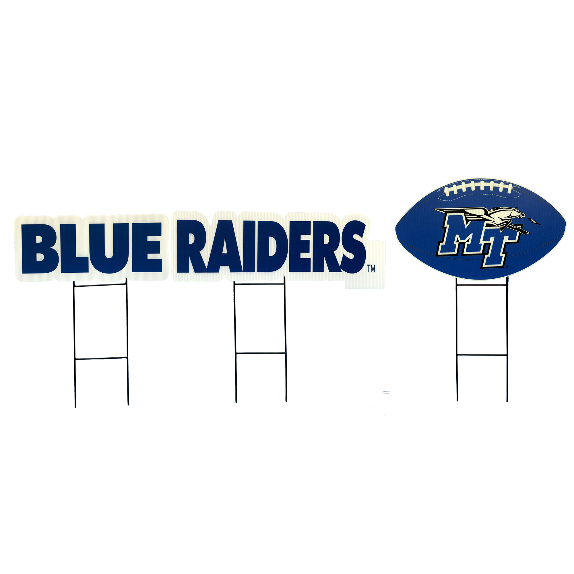 Pegasus MTSU Blue Raiders Wordmark and Football Three-Piece Yard Sign Set