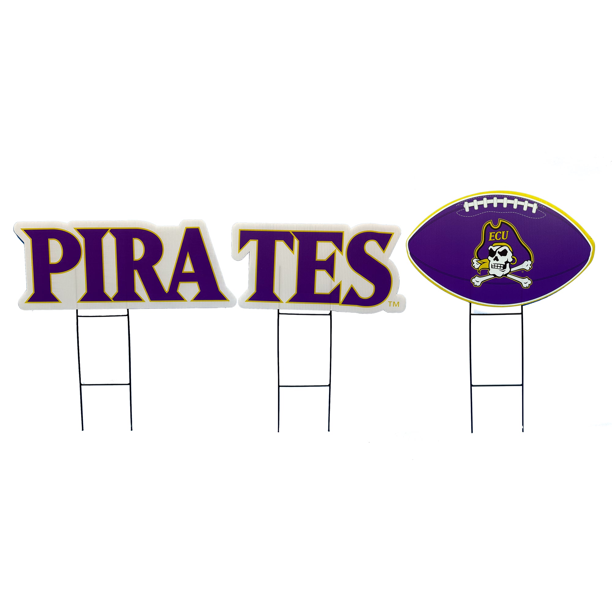 Pegasus ECU Pirates Wordmark and Football Three-Piece Yard Sign Set