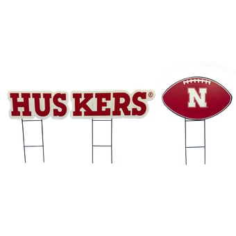 Pegasus Nebraska Huskers Wordmark and Football Three-Piece Yard Sign Set