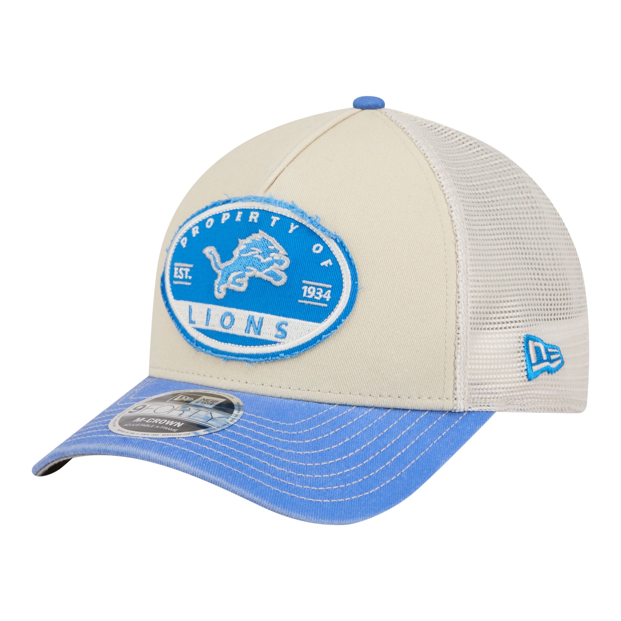 Men's New Era  Natural Detroit Lions Frayed M-Crown A-Frame 9FORTY Adjustable Hat