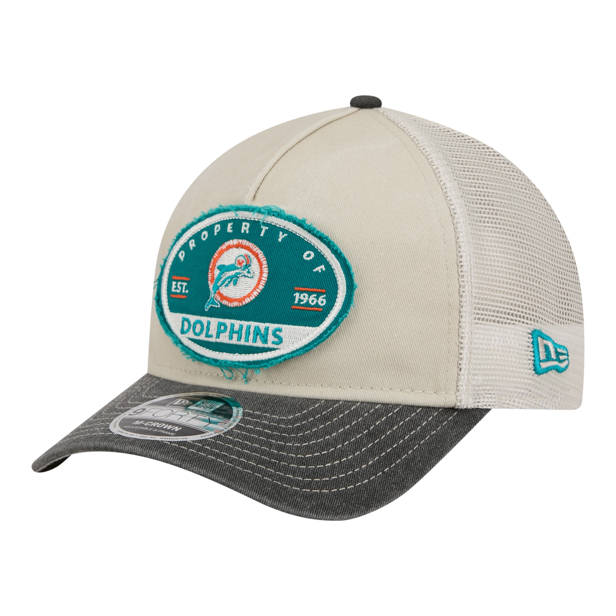 Men’s New Era Natural Miami Dolphins Frayed M-Crown A-Frame 9FORTY Adjustable Hat Men’s New Era Natural Miami Dolphins Frayed M-Crown A-Frame 9FORTY Adjustable Hat