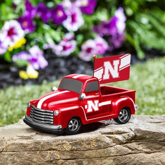 Nebraska Huskers 9" Rally Truck Garden Statue with Team Flag