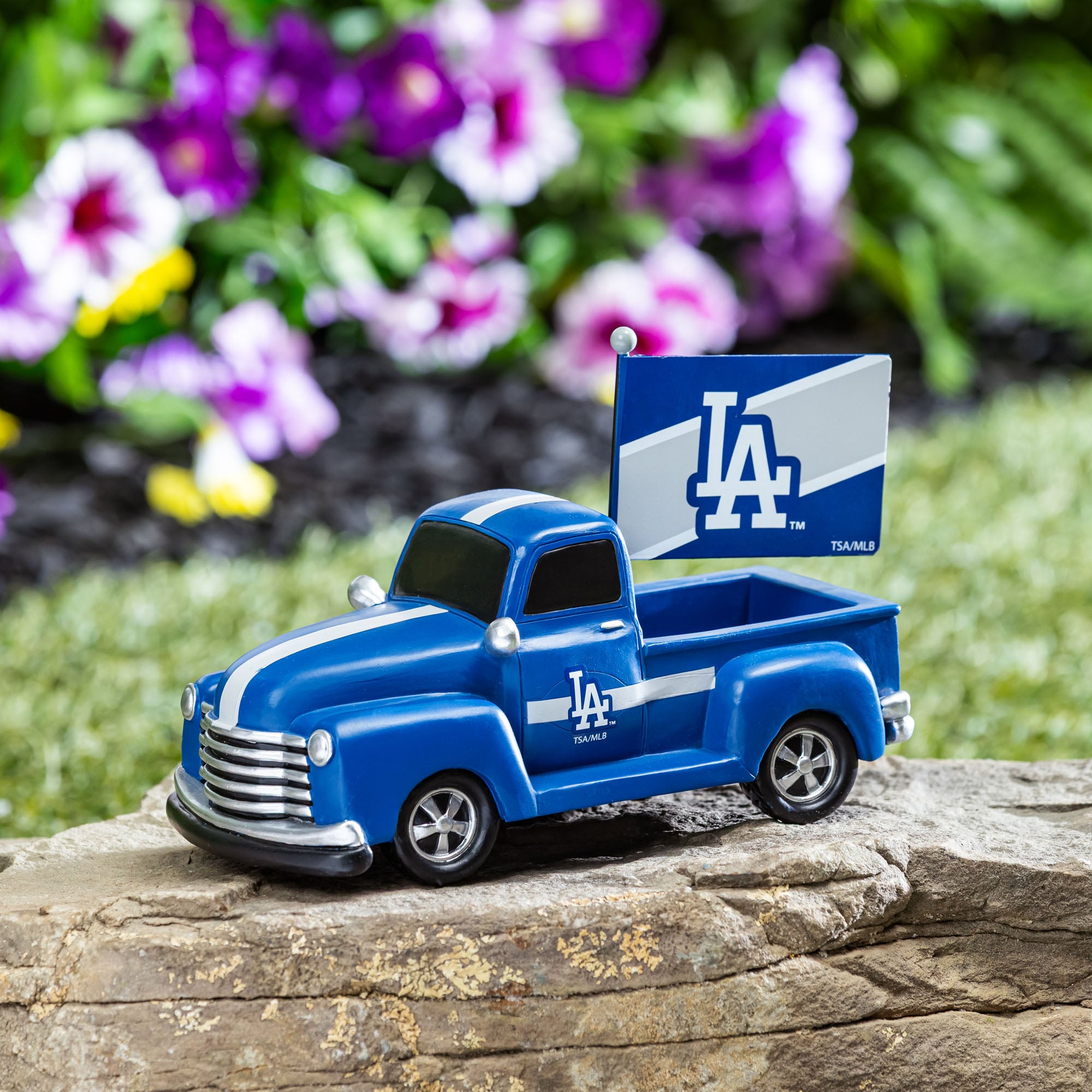 Los Angeles Dodgers 9" Rally Truck Garden Statue with Team Flag