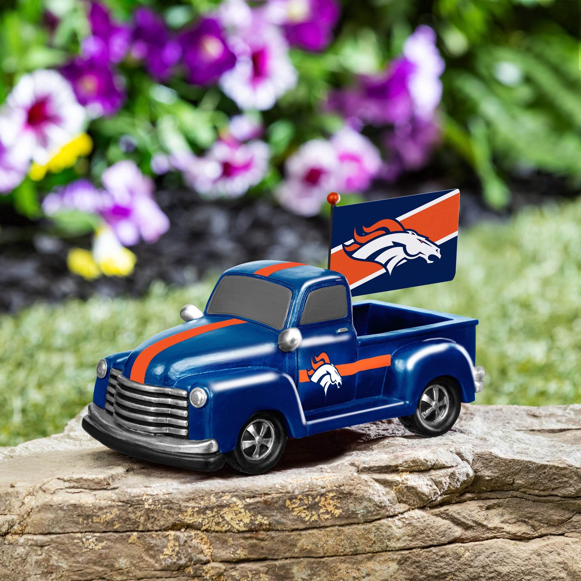 Denver Broncos 9" Rally Truck Garden Statue with Team Flag