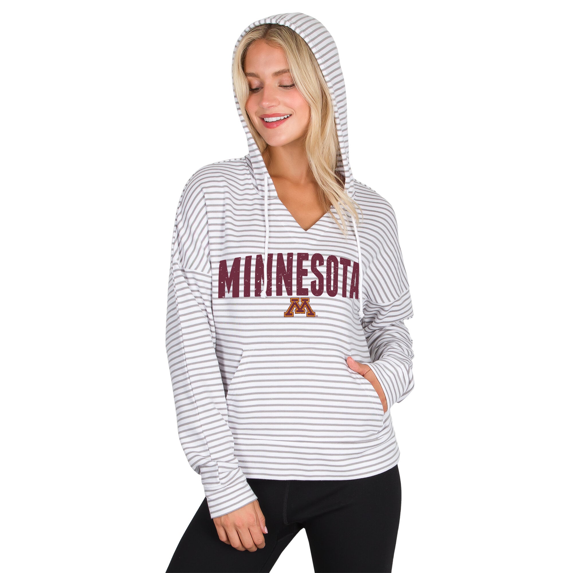 Men's Concepts Sport  White/Gray Minnesota Golden Gophers French Terry Striped V-Neck Pullover Hoodie
