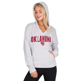 Women's Concepts Sport  White Oklahoma Sooners French Terry Striped V-Neck Hoodie