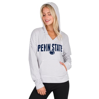 Men's Concepts Sport  White/Gray Penn State Nittany Lions French Terry Striped V-Neck Pullover Hoodie