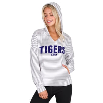 Women's Concepts Sport  White LSU Tigers French Terry Striped V-Neck Hoodie