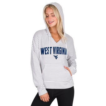 Women's Concepts Sport  White West Virginia Mountaineers French Terry Striped V-Neck Hoodie