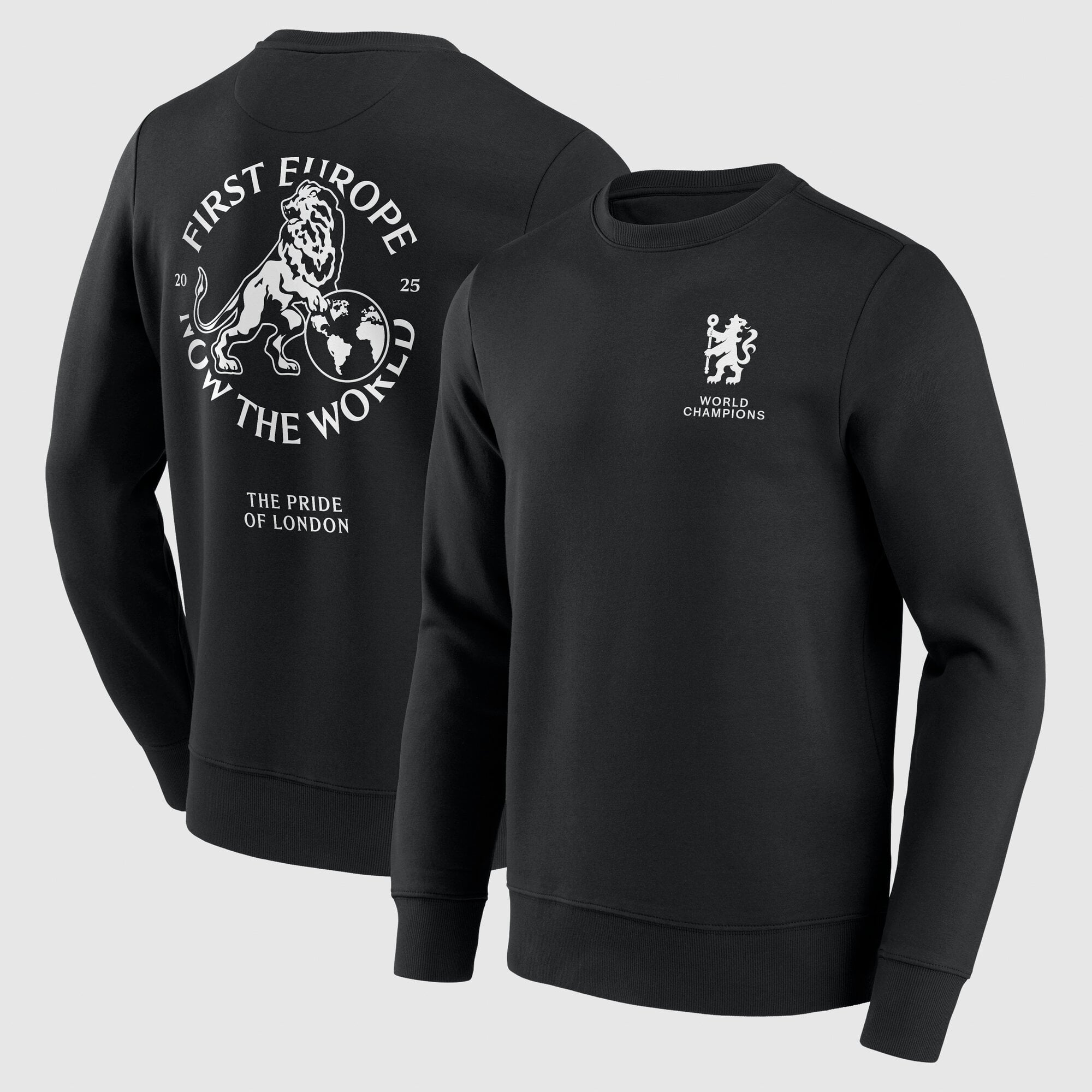 Chelsea First Europe, Now the World Graphic Crew Sweatshirt - Black - Mens