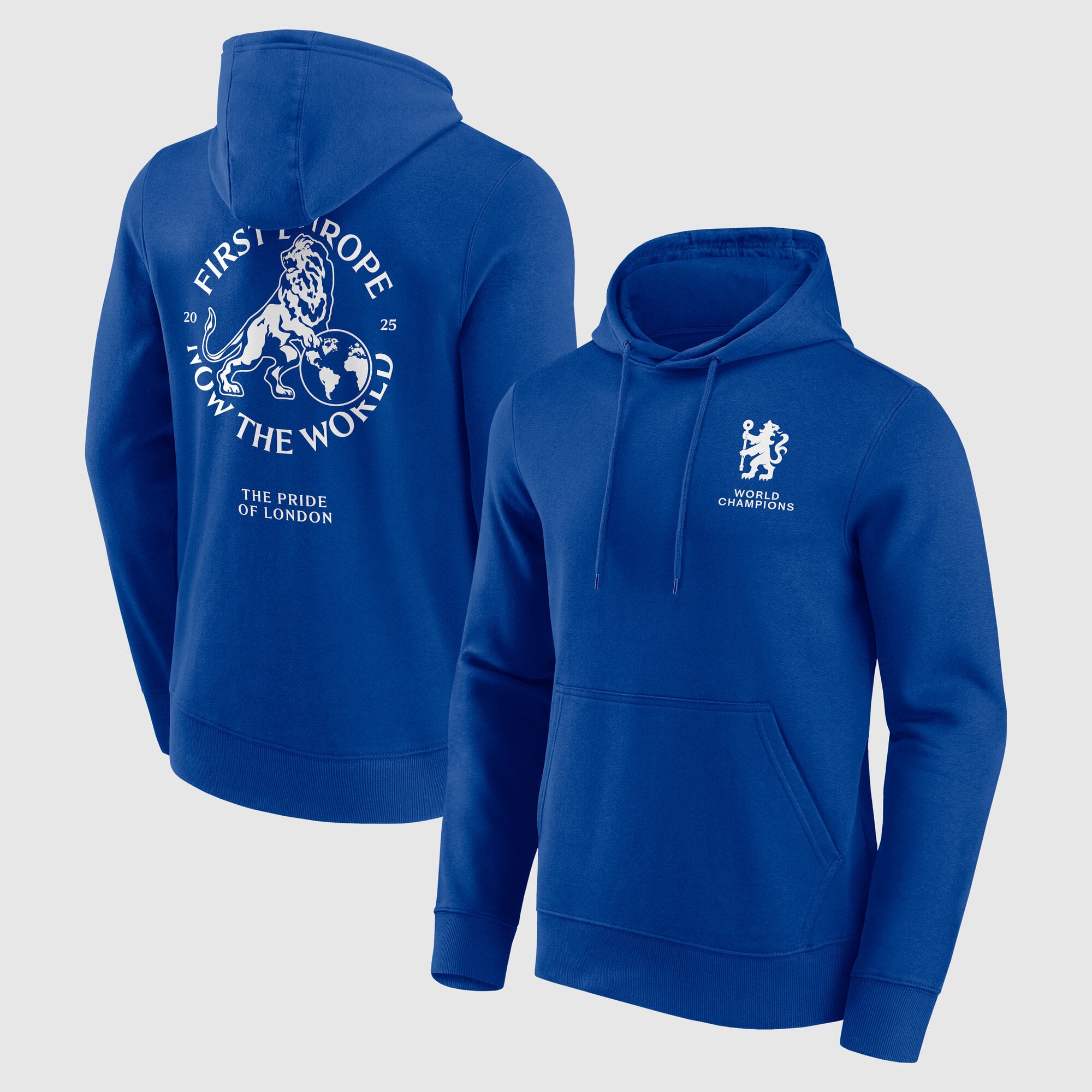 Chelsea First Europe, Now the World Grafik-Hoodie – Royalblau – Herren: retailer-supplied image