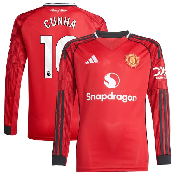 Maillot Domicile Manchester United adidas 2025-26 - Enfant - Manches longues avec flocage Cunha 10