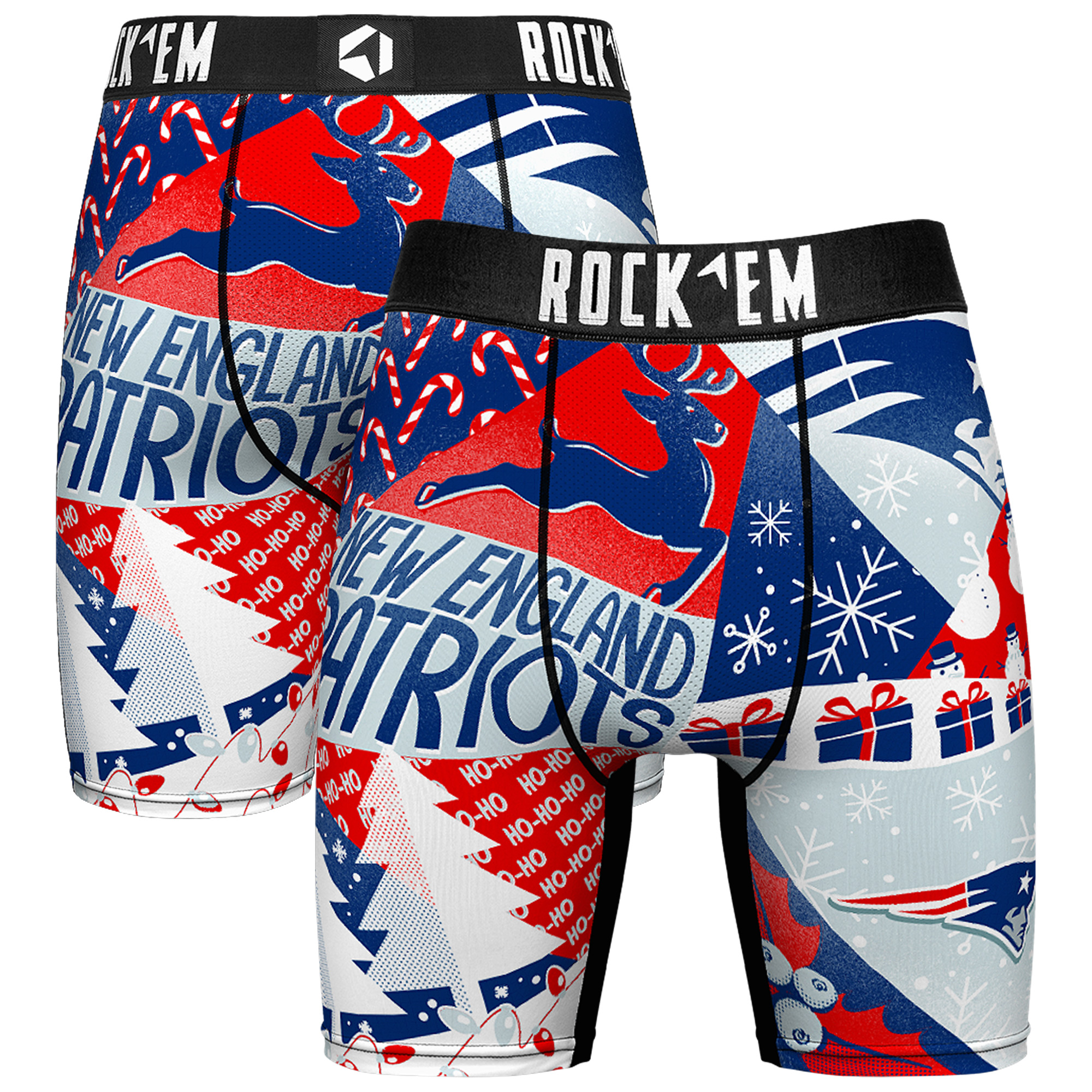 Men's Rock Em Socks Navy New England Patriots Holiday Tacky Remix Boxer Briefs