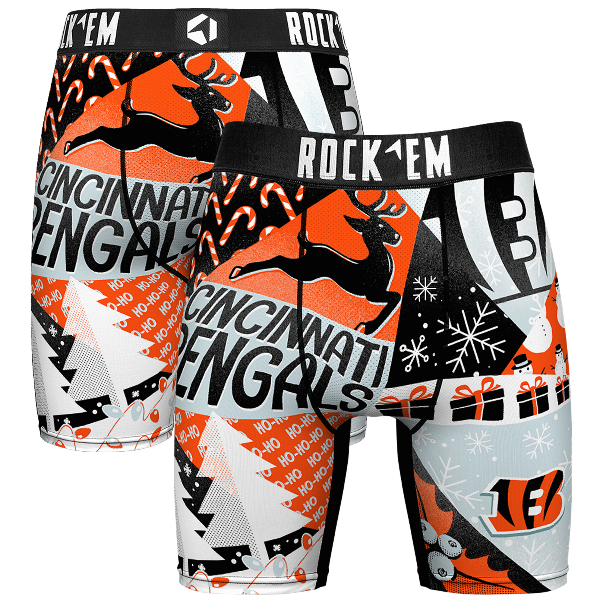 Men's Rock Em Socks Orange Cincinnati Bengals Holiday Tacky Remix Boxer Briefs