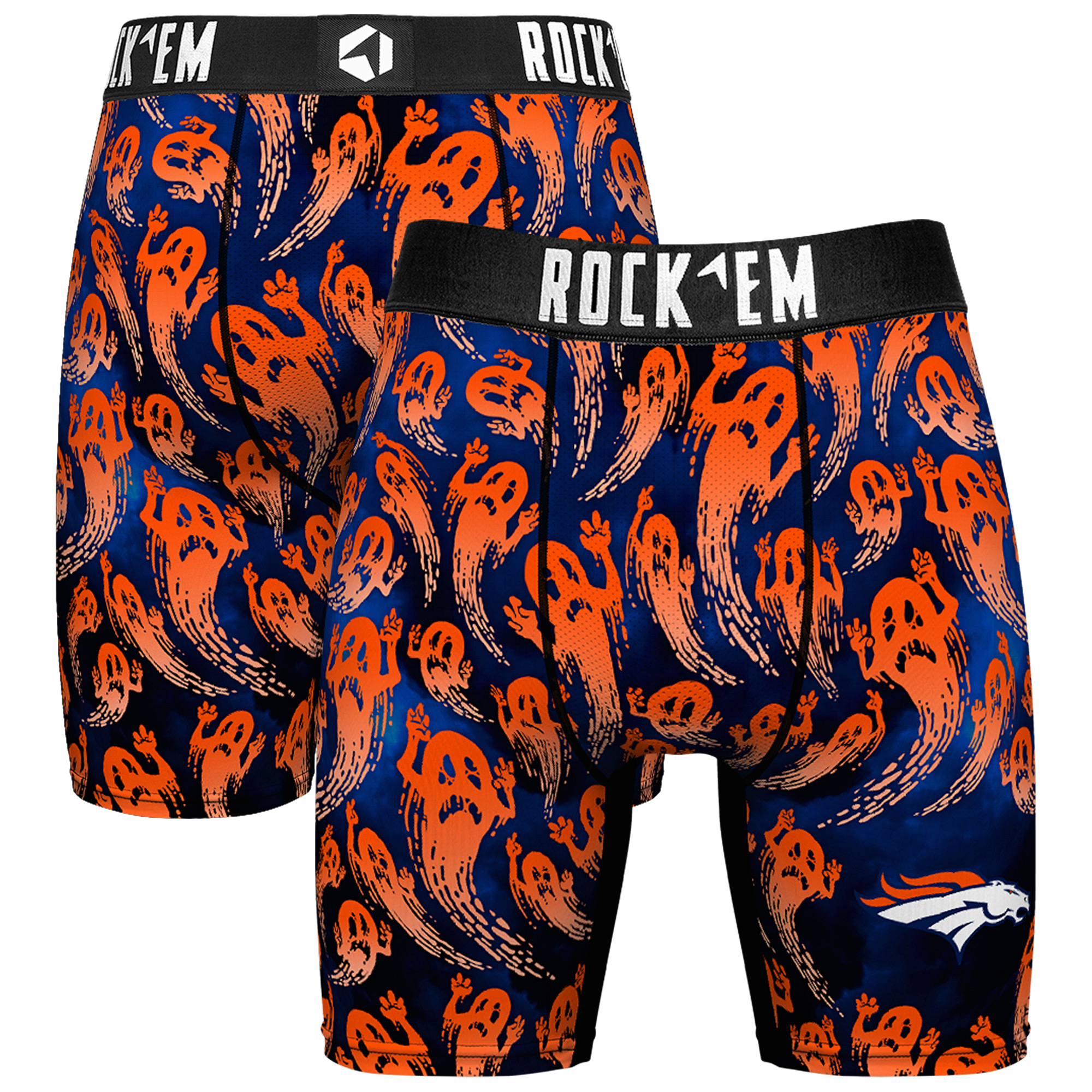Men's Rock Em Socks Navy Denver Broncos Halloween Ghost Fade Boxer Briefs
