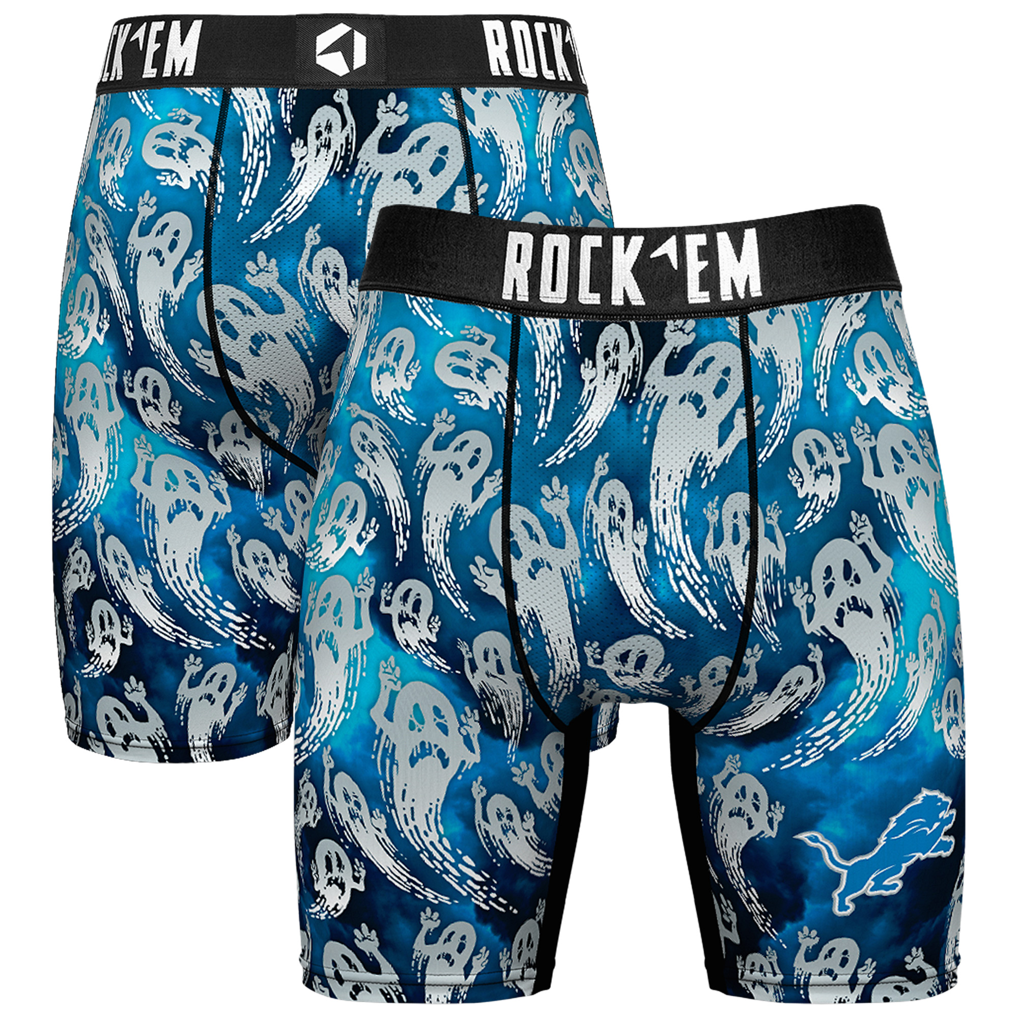 Men's Rock Em Socks Blue Detroit Lions Halloween Ghost Fade Boxer Briefs