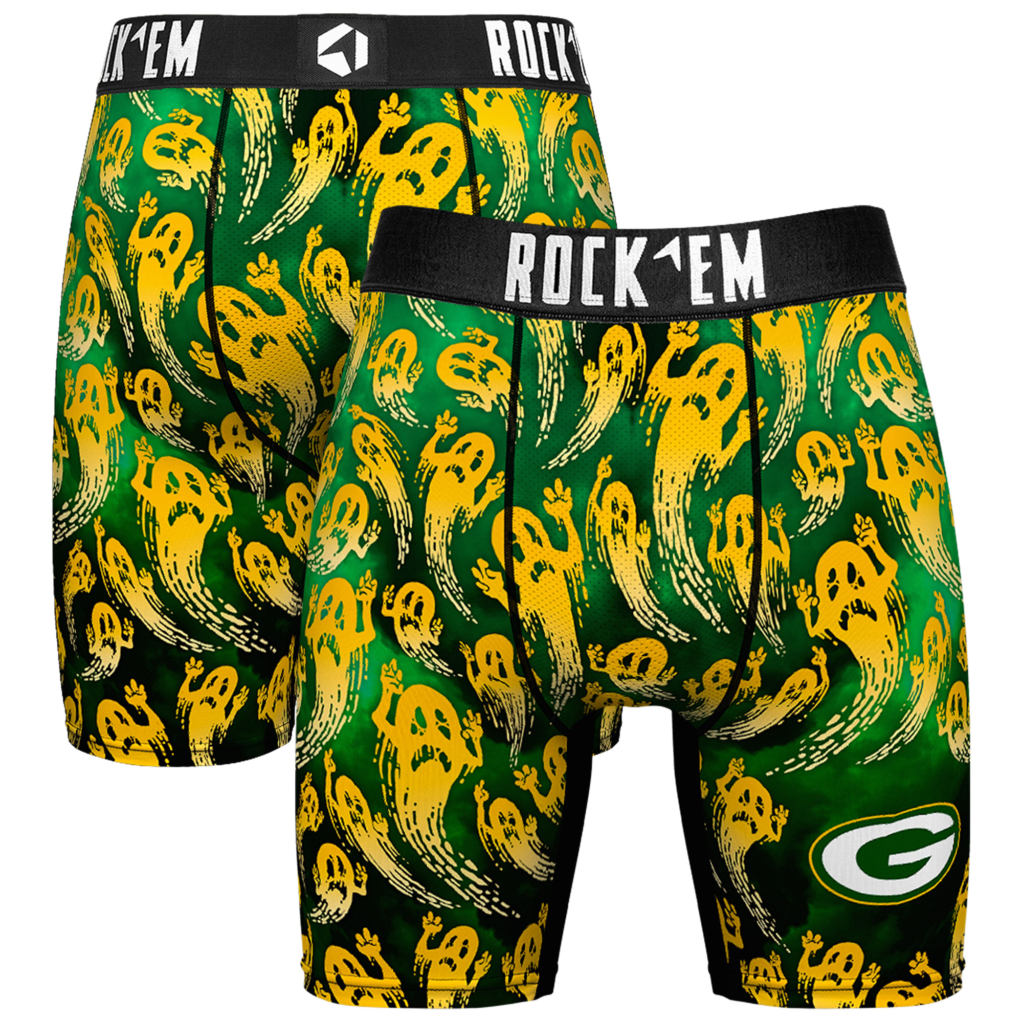 Men's Rock Em Socks Green Green Bay Packers Halloween Ghost Fade Boxer Briefs
