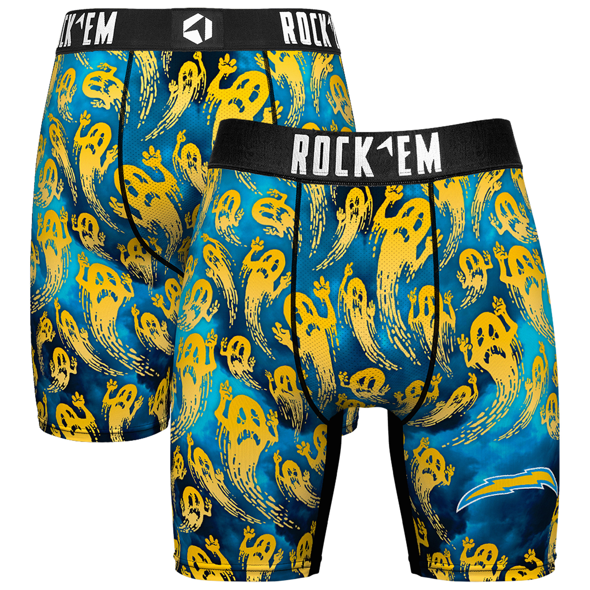 Men's Rock Em Socks Powder Blue Los Angeles Chargers Halloween Ghost Fade Boxer Briefs