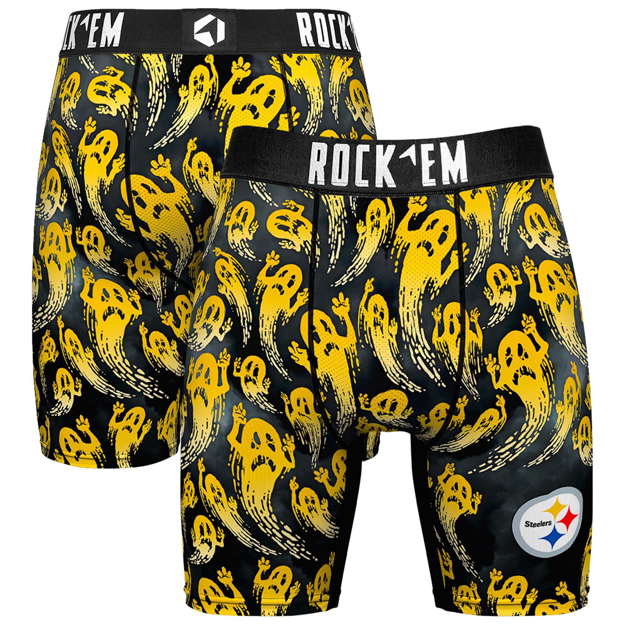 Men's Rock Em Socks Black Pittsburgh Steelers Halloween Ghost Fade Boxer Briefs