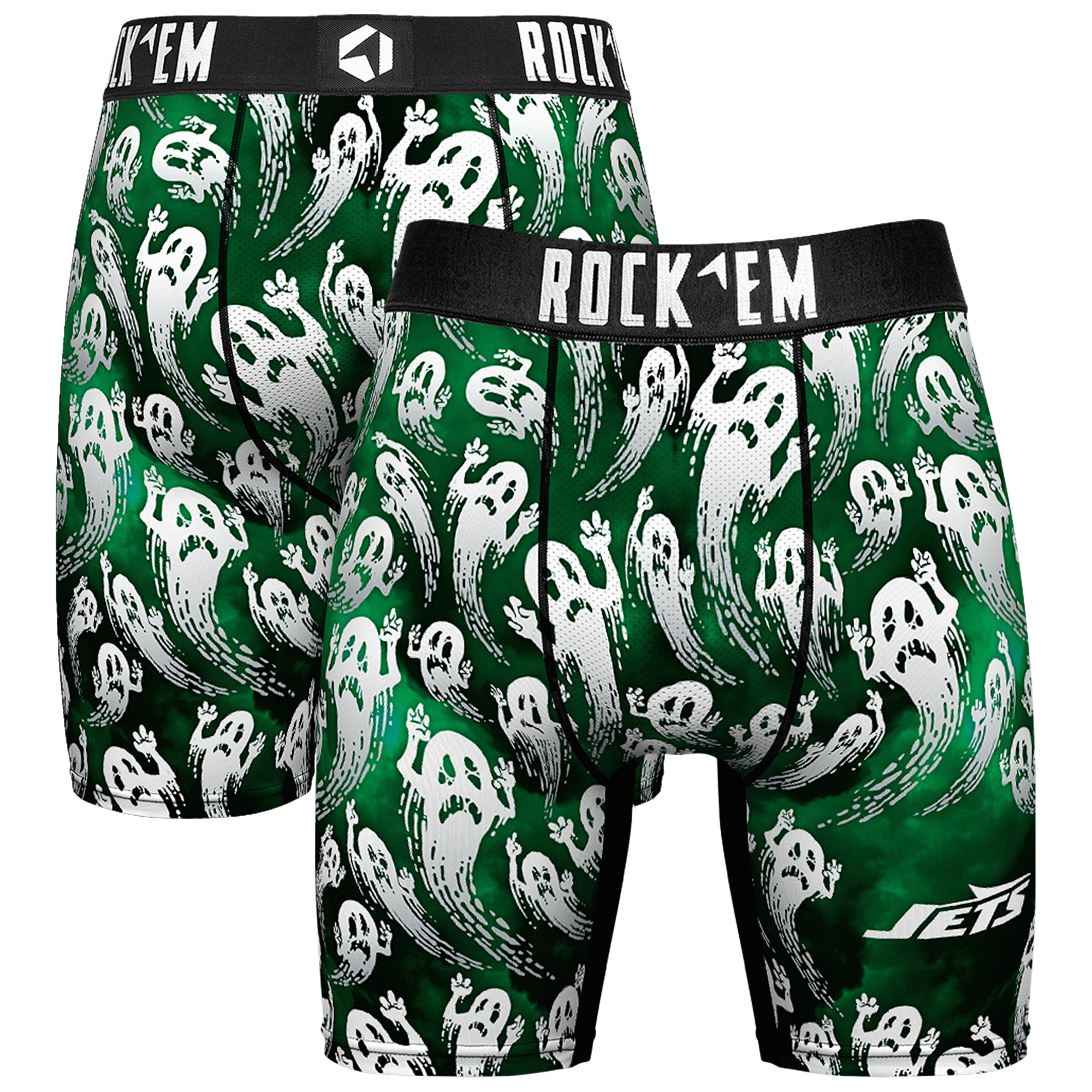 Men's Rock Em Socks Green New York Jets Halloween Ghost Fade Boxer Briefs
