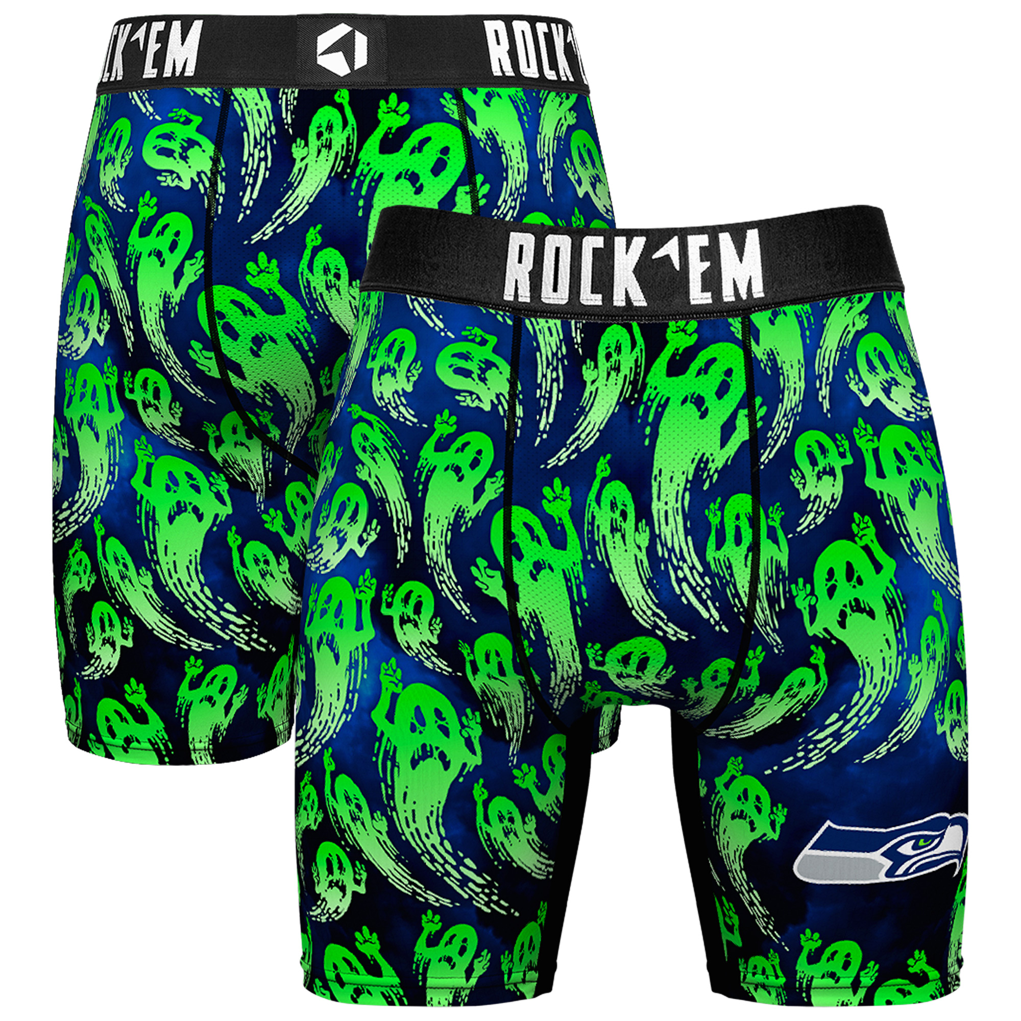 Men's Rock Em Socks College Navy Seattle Seahawks Halloween Ghost Fade Boxer Briefs