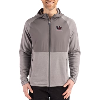 Men's Cutter & Buck Heather Gray South Carolina Gamecocks Peshastin Eco Fleece Recycled Raglan Full-Zip Tri-Blend Hybrid Jacket